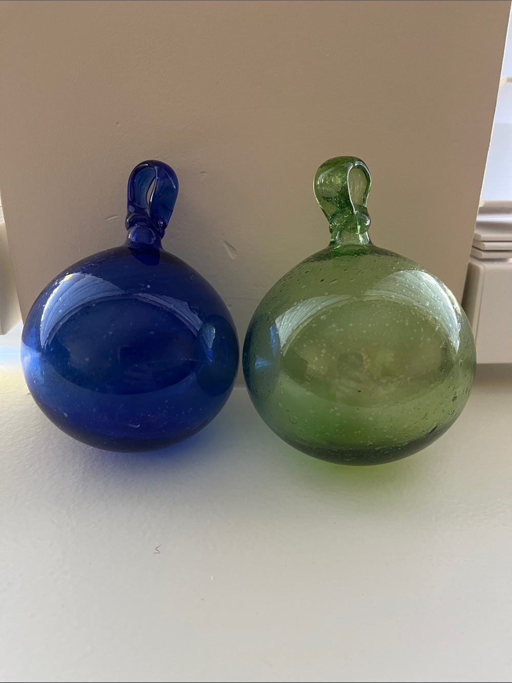 Handblown Glass Fishing Float Pair - Blue & Green